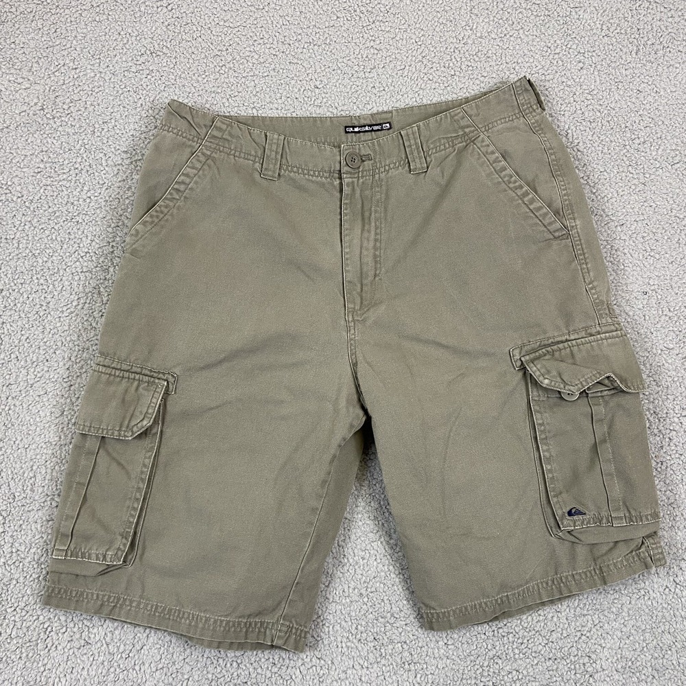Quiksilver Mens Cargo Shorts 31 Green‎ Cotton Canvas Pockets Summer Casual